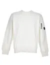 C.p. Company Long-sleeve Crewneck Shirt With Zippered Pocket And Ribbed Details In White