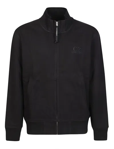 C.p. Company Logo-embroidered Cotton-jersey Track Jacket In Black