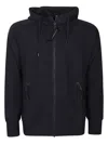 C.p. Company Minimalist Black Hooded Sweatshirt With Unique Opening Detail In Blue