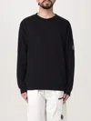 C.p. Company Crewneck Sweatshirt In Cotton Diagonal Raised Fleece Lens In Black