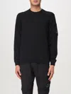 C.p. Company Crewneck Sweatshirt In Cotton Diagonal Raised Fleece Lens In Black