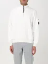 C.p. Company Cp Company Diagonal Raised Fleece Half Zipped Sweatshirt In White