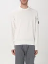 C.p. Company Diagonal Raised Fleece Crewneck Lens Sweatshirt In White