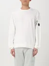C.p. Company Diagonal Raised Fleece Crewneck Lens Sweatshirt In White
