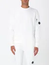 C.p. Company Diagonal Raised Fleece Crewneck Lens Sweatshirt In White