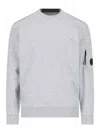 C.p. Company Gray Diagonal Raised Fleece Crewneck Lens Sweatshirt In Grey
