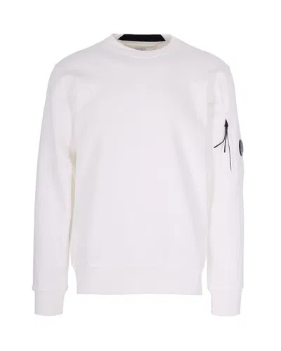 C.p. Company Diagonal Raised Fleece Crewneck Sweatshirt In White