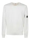 C.p. Company Chenille Knit Long Sleeve Crewneck Logo Tee In White