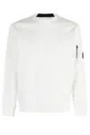 C.p. Company Minimalist Cotton Sweater With Distinctive Sleeve Pocket In White