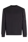 C.p. Company Black Crew Neck Sweater With Logo Patch Applied On The Sleeve In Cotton Man In Black