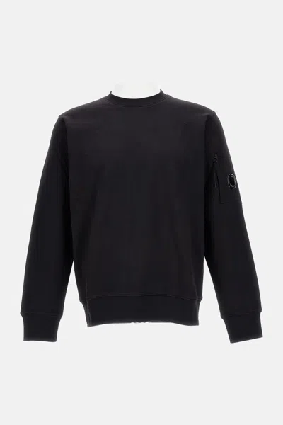 C.p. Company Sweatshirts Crew Neck In Diagonal Raised Fleece In Black