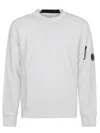 C.p. Company Logo Crew Neck Sweatshirt With Sleeve Zip Pocket In White