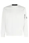 C.p. Company Logo Crew Neck Sweatshirt With Sleeve Zip Pocket In White
