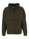 C.p. Company Men Sweatshirts Hooded Open In Brushed Emerized Diagonal Fleece In Green