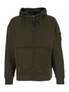 C.p. Company Men Sweatshirts Hooded Open In Brushed Emerized Diagonal Fleece In Green