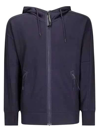 C.P. COMPANY SWEATSHIRTS HOODED OPEN IN DIAGONAL RAISED FLEECE