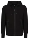 C.p. Company Sweatshirts Hooded Open In Diagonal Raised Fleece In Black