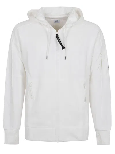 C.p. Company Sweatshirts Hooded Open In Diagonal Raised Fleece In White