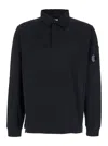 C.p. Company Black Sweatshirt With Polo Shirt Style Collar And Logo Plaque On The Sleeve In Black