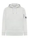 C.p. Company Lens Detailed Drawstring Hoodie In Greystone Melange