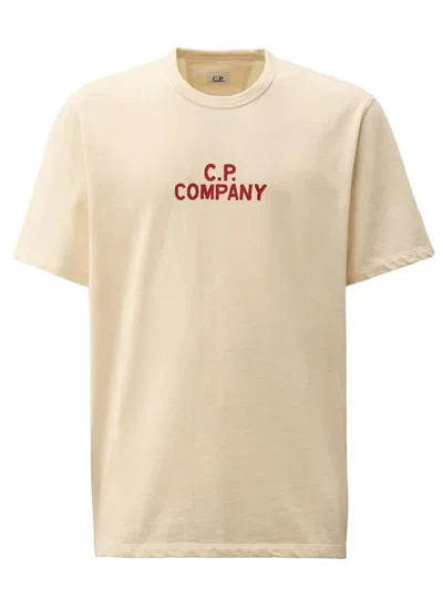 C.p. Company Natural Jersey T-shirt With Logo In Light Beige