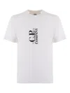 C.p. Company White T-shirt With Vertical Logo Printed On The Front In Cotton Man In White