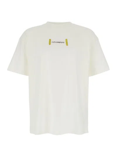 C.p. Company White T-shirt With Logo On The Front And Maxi Logo On The Back In Cotton Man