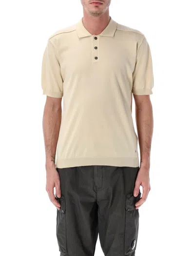 C.p. Company Short Sleeve Polo Sweater Ribbed Cuffs Hem In Neutral