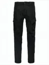 C.p. Company Streamlined Black Cargo Pants With Functional Pockets And Logo Detail In Blue