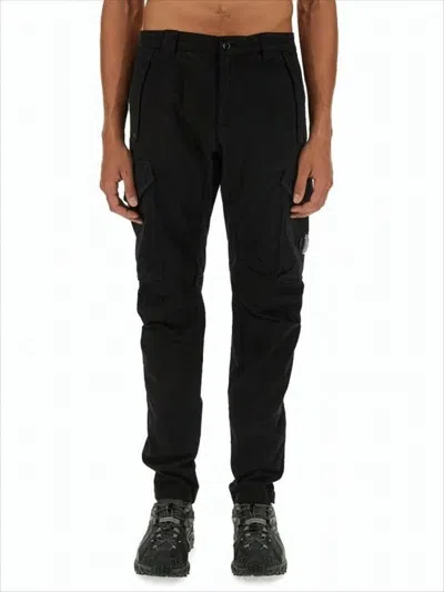 C.p. Company Streamlined Black Cargo Pants With Functional Pockets And Logo Detail
