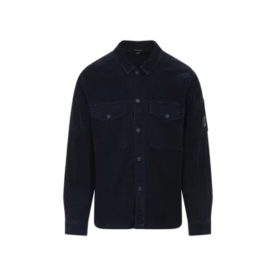 C.p. Company Textured Corduroy Overshirt With Pointed Collar In Blue