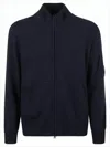 C.p. Company Textured Dark Navy Zip-through Jacket With High Ribbed Collar In Blue