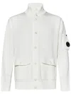 C.p. Company White Cardigan With High Neck And Lens Motif Applied On The Sleeve In Cotton Man