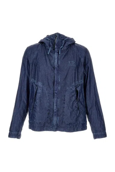 C.P. COMPANY TEXTURED LINEN JACKET WITH FUNCTIONAL HOOD AND BUILT-IN GLASSES