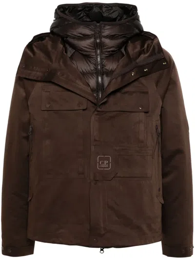 C.p. Company Logo-print Hooded Jacket In Brown