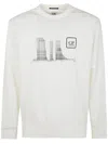 C.p. Company C.p.company The Metropolis Series Stretch Fleece Crew Neck Graphic Sweatshirt In Gauze White