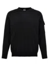 C.p. Company Black Chenille Cotton Crewneck Sweater In Black