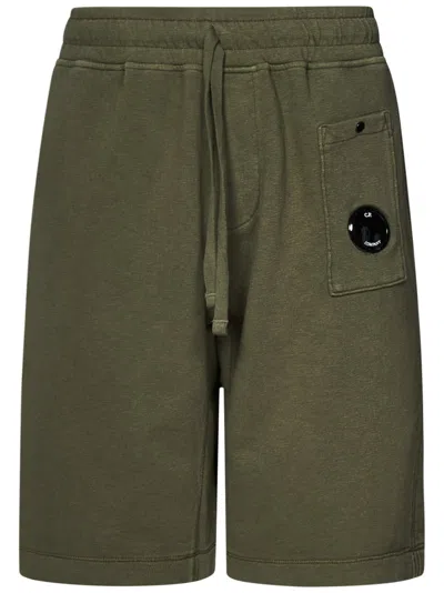C.p. Company Thyme Green Cotton Shorts With Lens Detail
