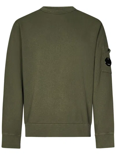C.p. Company Thyme Green Crewneck Sweatshirt With Lens Detail
