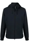 C.p. Company Blue Jacket With Drawstring Hood And Decorative Googles In Blue