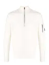 C.p. Company Half-zip Sweater With Ribbed Details And Logo Pocket In White