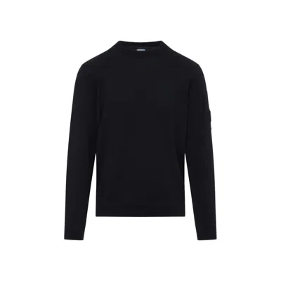 C.p. Company Total Eclipse Blue Cotton Sea Island Crew Neck Lens Knit Pullover