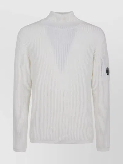 C.p. Company Turtleneck Knit Sweater Arm Pocket In White