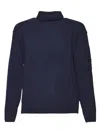 C.p. Company Deep Navy Blue Sweater With High Ribbed Turtleneck In Black