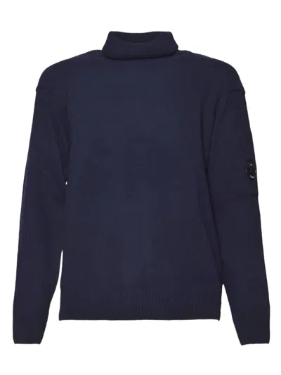 C.p. Company Deep Navy Blue Sweater With High Ribbed Turtleneck In Black