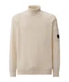 C.p. Company Lambswool Turtleneck Sweater With Ribbed Design And Pocket Detail In White
