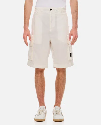 C.p. Company Twill Stretch Bermuda Cargo Shorts In White