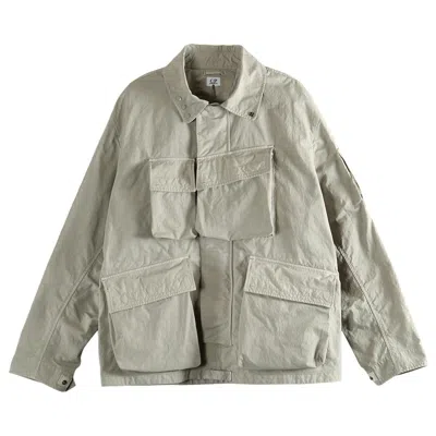 Pre-owned C.p. Company Twill Zip Lens Jacket 'dove' | White | Men's Size L