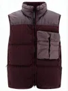 C.p. Company Two-tone Padded Vest With High Collar And Large Chest Pocket In Burgundy