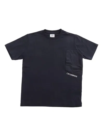 C.p. Company Undersixteen Kids' Black T-shirt With Logo In Blue